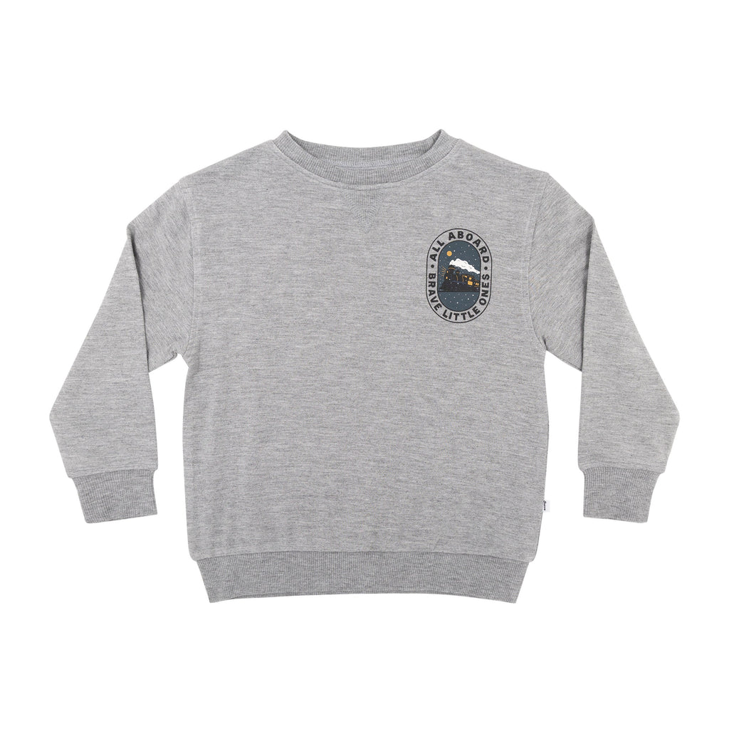 All Aboard Train Dark Heather Gray Bamboo French Terry Pullover