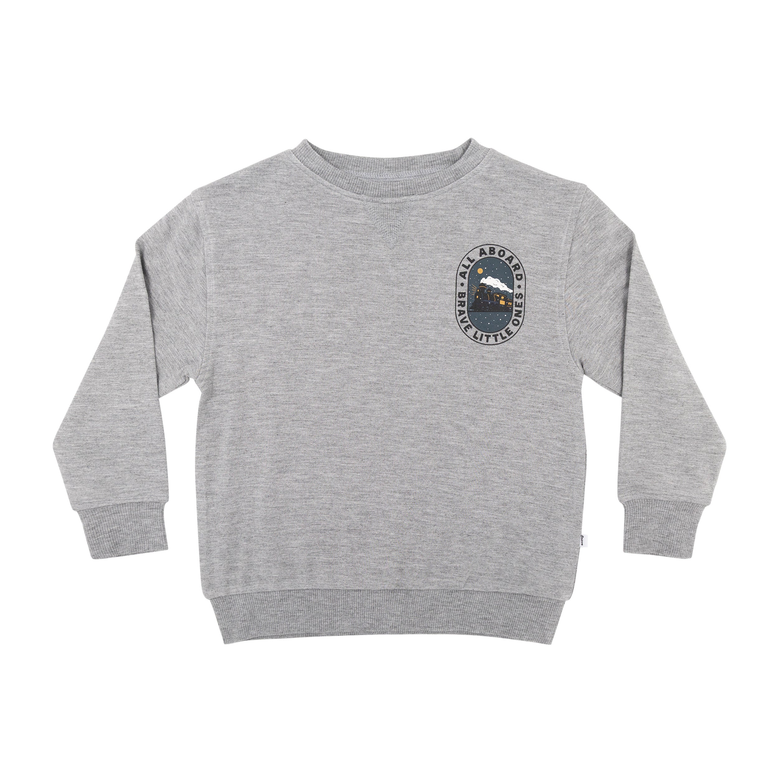 All Aboard Train Dark Heather Gray Bamboo French Terry Pullover