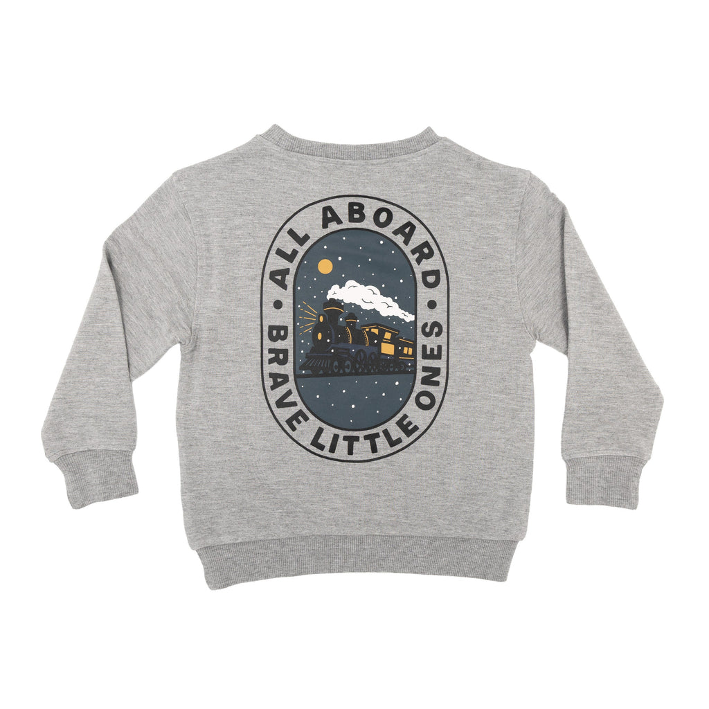 All Aboard Train Dark Heather Gray Bamboo French Terry Pullover
