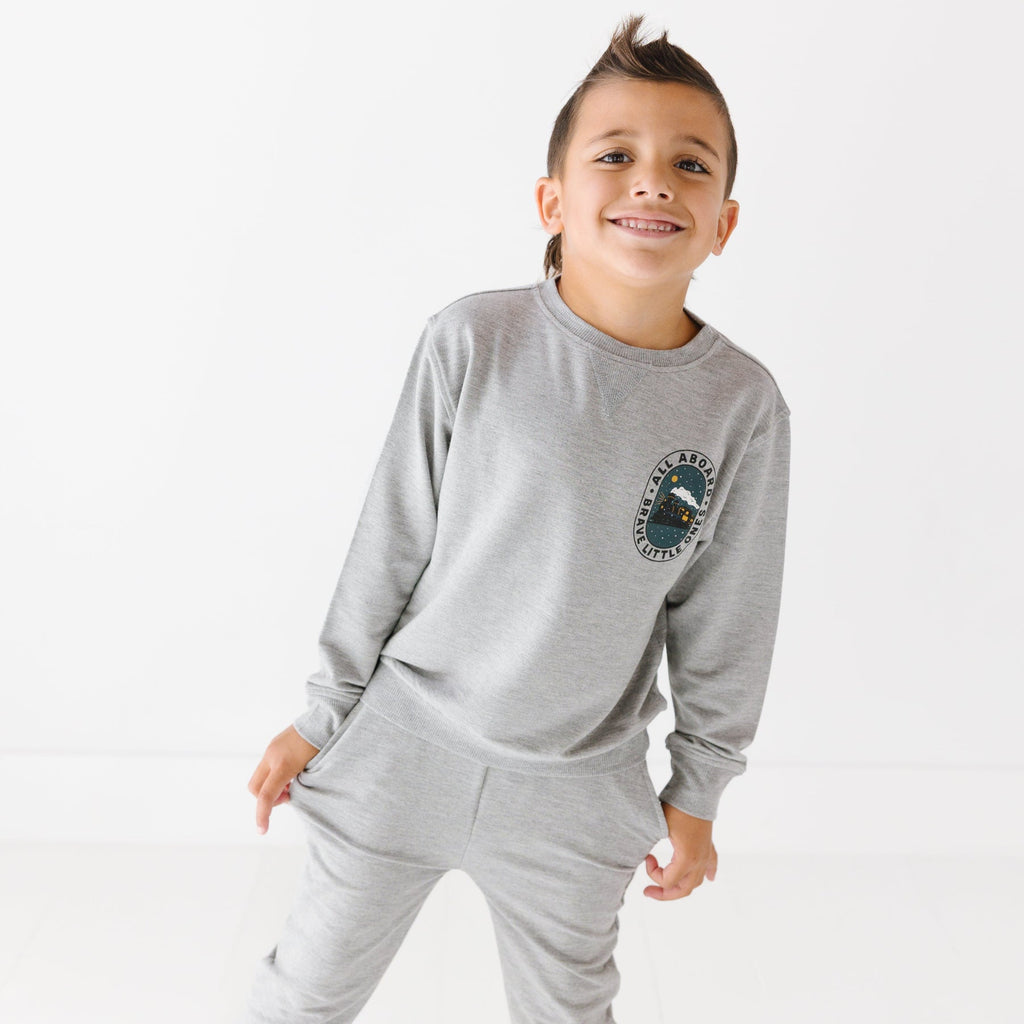 All Aboard Train Dark Heather Gray Bamboo French Terry Pullover & Jogger Set