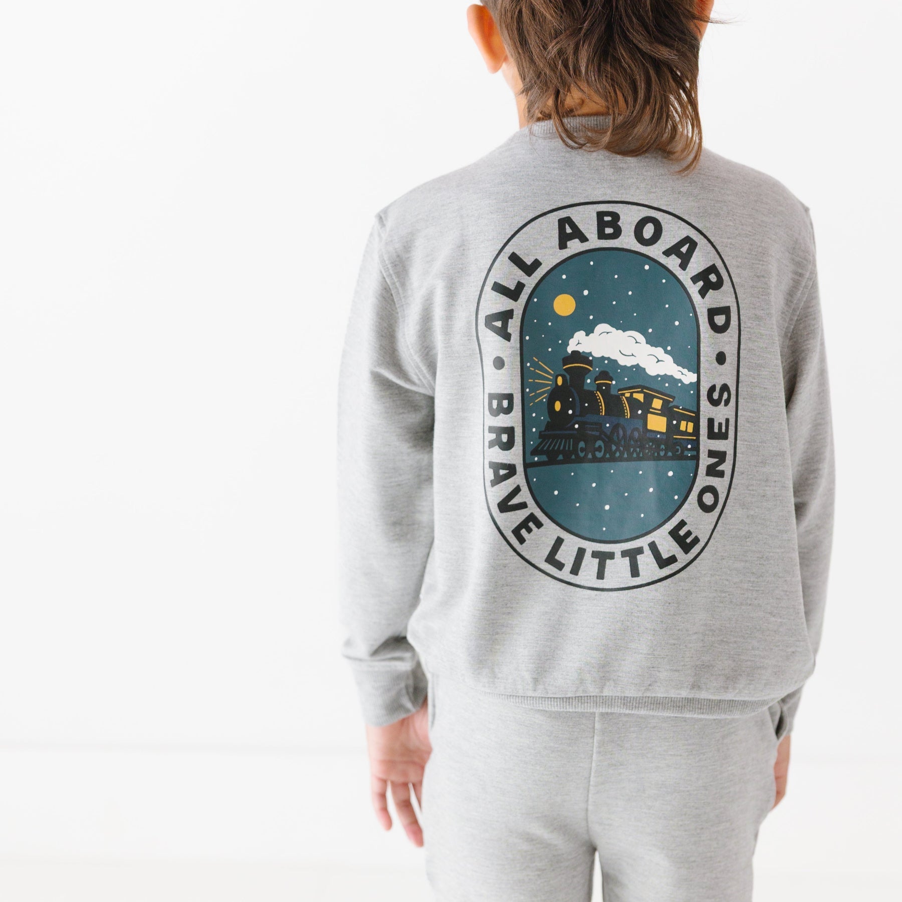 All Aboard Train Dark Heather Gray Bamboo French Terry Pullover & Jogger Set