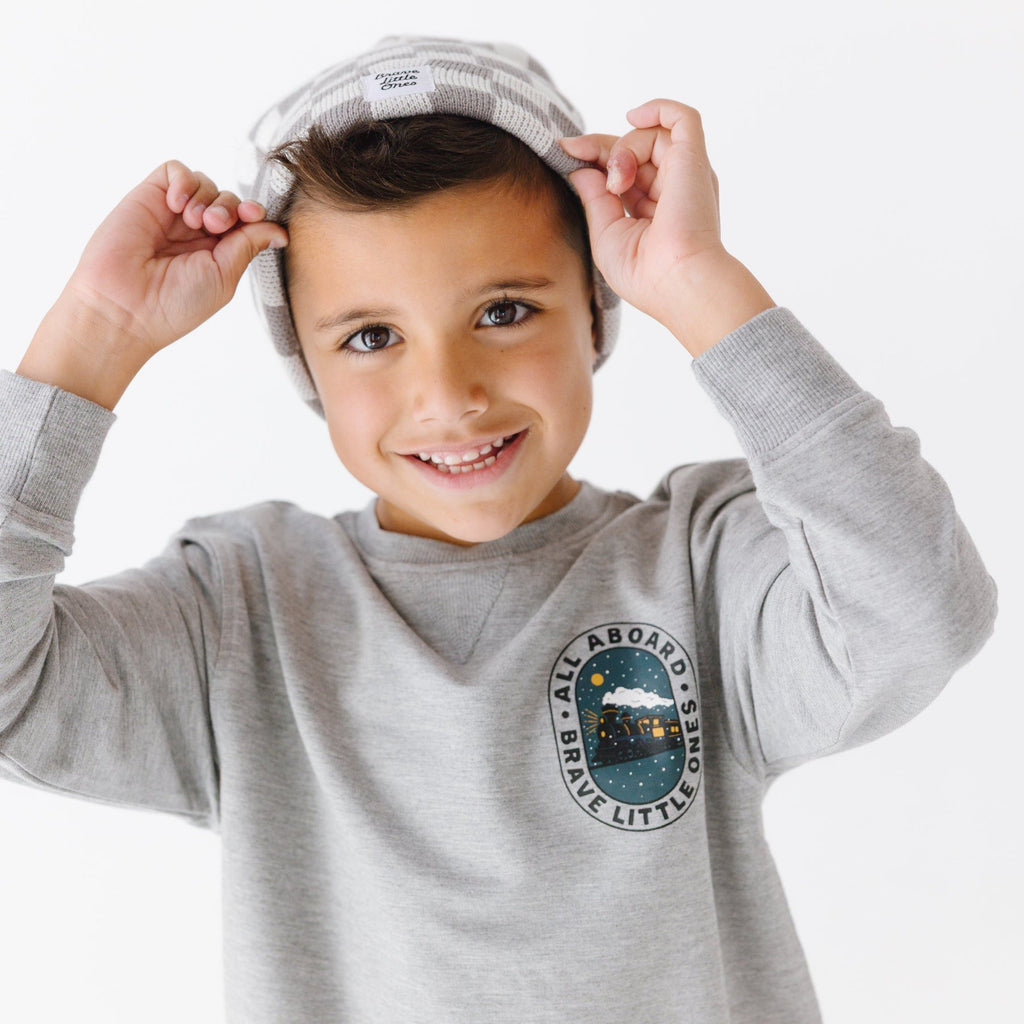 All Aboard Train Dark Heather Gray Bamboo French Terry Pullover & Jogger Set